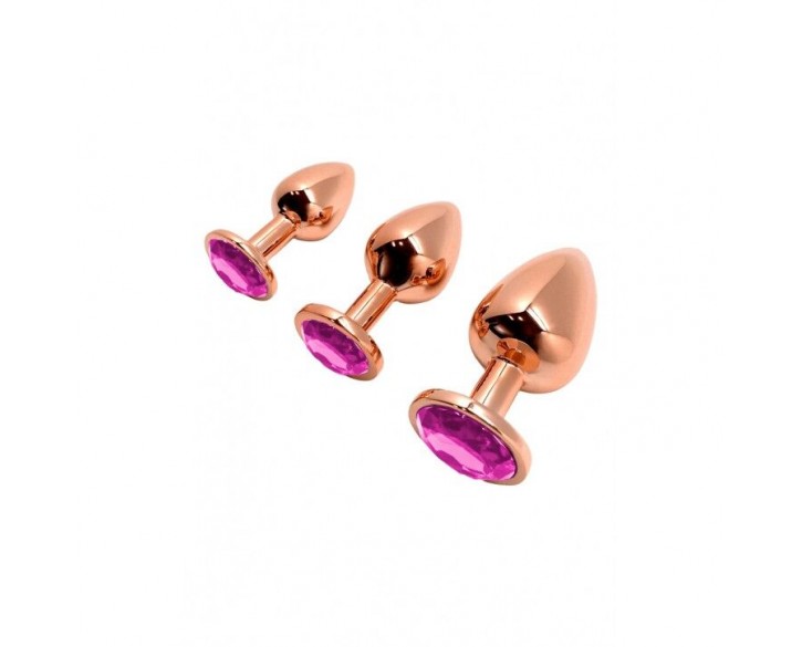 Металева анальна пробка Wooomy Tralalo Rose Gold Metal Plug Magenta M, діаметр 3,4 см, довжина 8 см