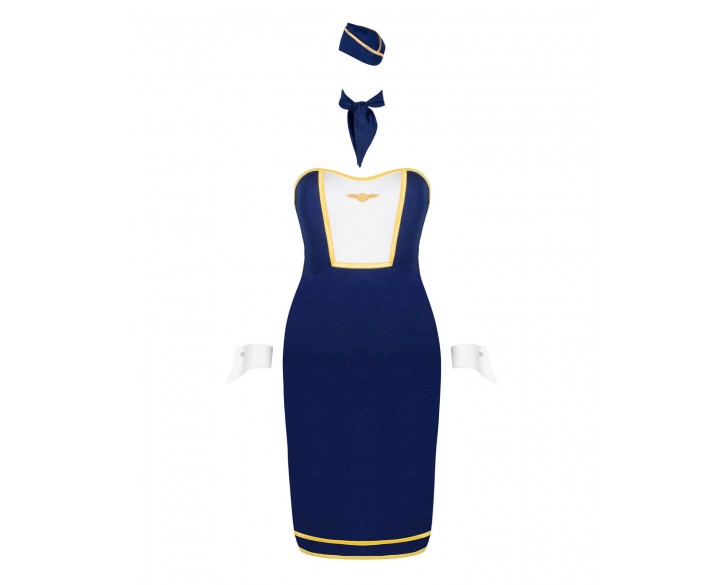 Еротичний костюм стюардеси Obsessive Stewardess uniform XS/S, blue, сукня, пілотка, шарф, манжети