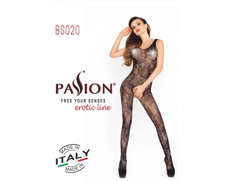 Бодістокінг Passion BS020 black, комбінезон, фантазійний візерунок