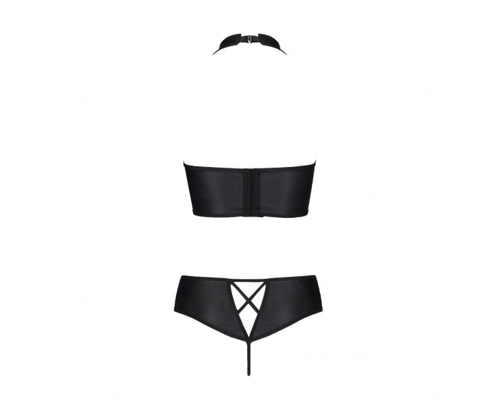 Комплект з екошкіри Passion Nancy Bikini 4XL/5XL black, бра та трусики з імітацією шнурівки