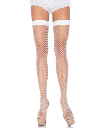 Панчохи-сітка Leg Avenue Fishnet Thigh Highs White, дрібна сітка, one size