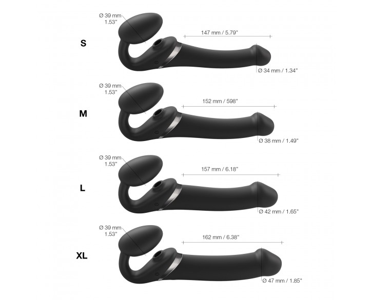 Безремінний вібрострапон з вакуумною стимуляцією Strap-On-Me MULTI ORGASM Black S, регульований