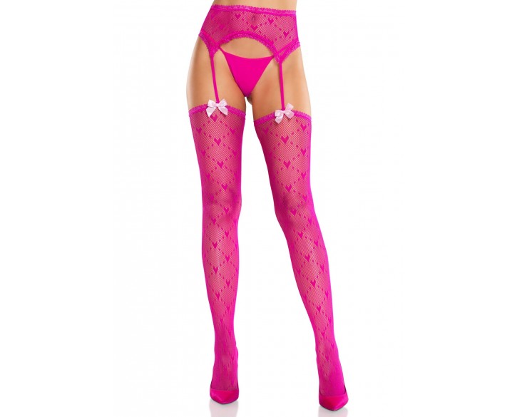 Колготки-панчохи Leg Avenue Heart Garterbelt Stockings One Size Magenta