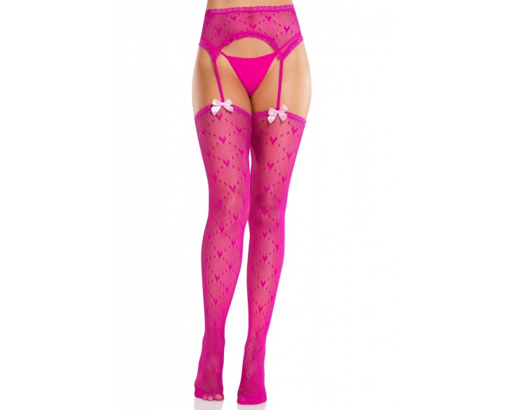 Колготки-панчохи Leg Avenue Heart Garterbelt Stockings One Size Magenta