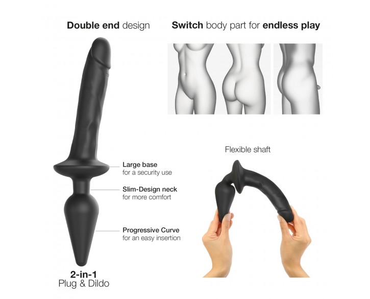 Анальна пробка з дилдо 2в1 Strap-On-Me SWITCH PLUG-IN REALISTIC DILDO Black XXL, діаметр 5,2/3,9 см