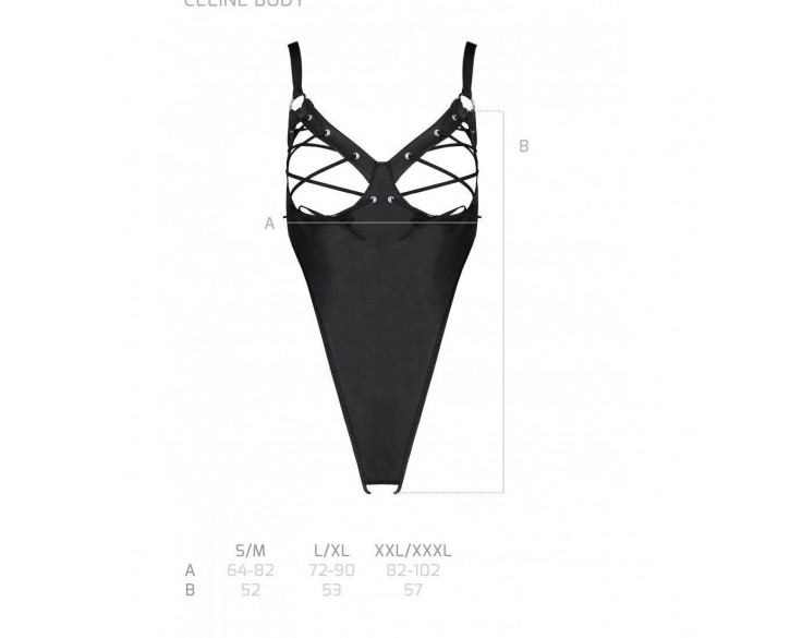 Боді з екошкіри CELINE BODY black S/M — Passion: з доступом, відкритий