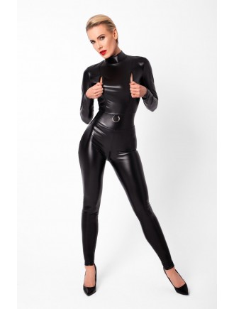 Комбінезон Noir Handmade F319 Caged wetlook catsuit with zippers and ring - S