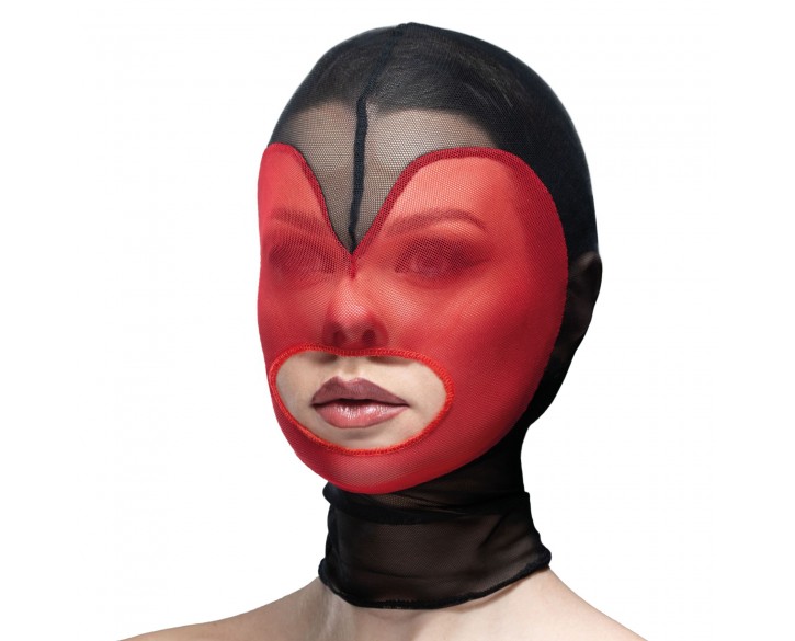 Маска серце сітка з відкритим ротом Feral Feelings - Hearts Mask Black/Red