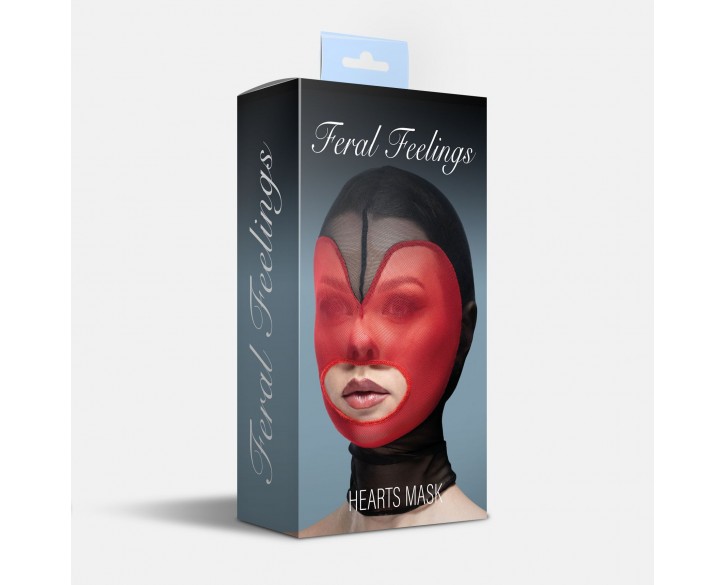 Маска серце сітка з відкритим ротом Feral Feelings - Hearts Mask Black/Red