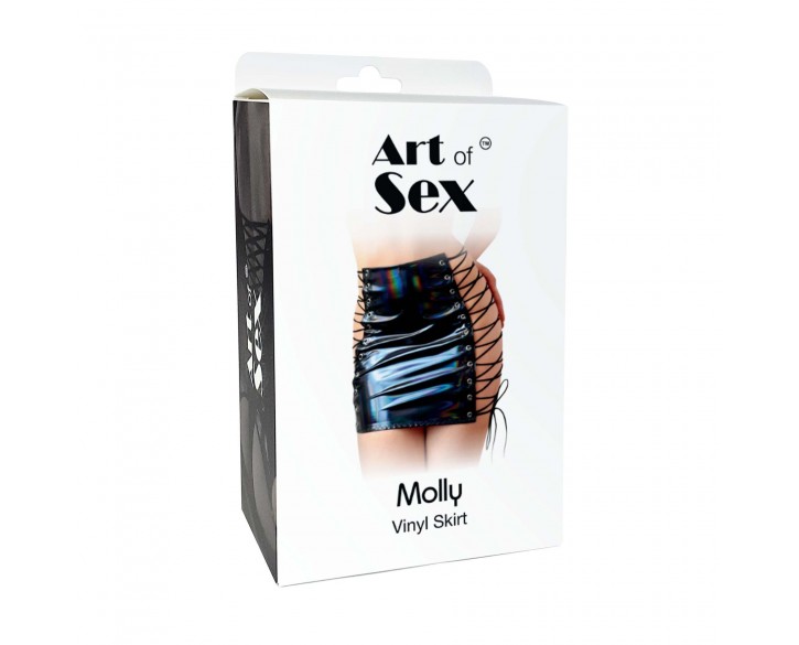Лакована спідниця на шнурівці Art of Sex - Molly, колір чорний з ефектом голограми, XS-M