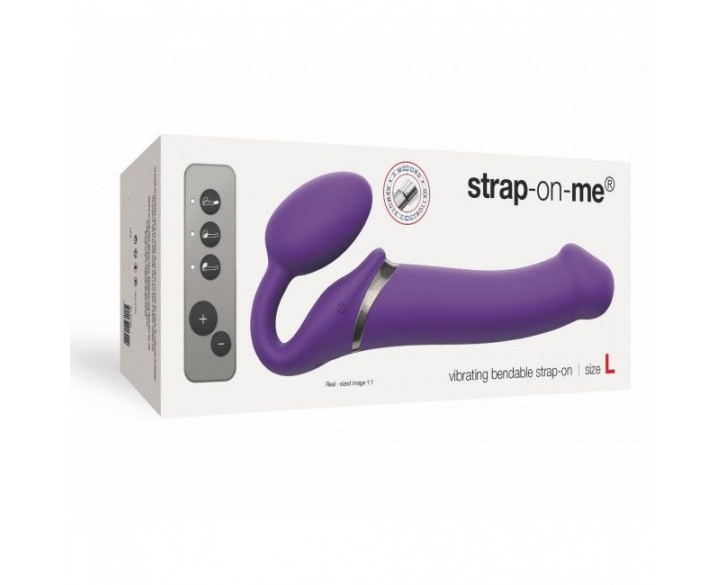 Безремінний страпон з вібрацією Strap-On-Me Vibrating Violet L, діам. 3,7 см, пульт ДК, регульований