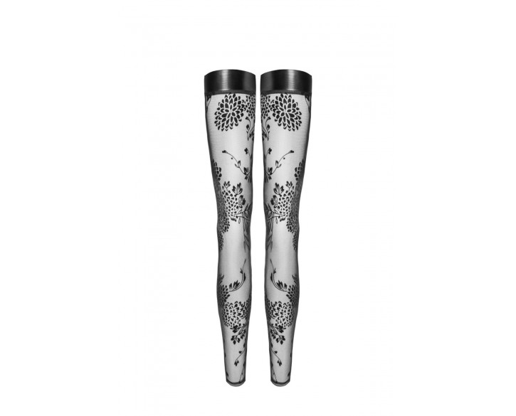 Панчохи Noir Handmade F243 Tulle stockings with patterned flock embroidery - S