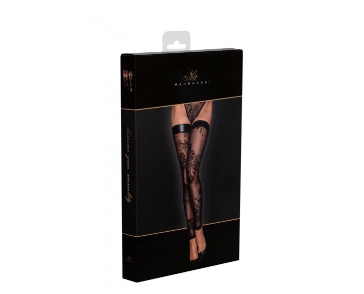 Панчохи Noir Handmade F243 Tulle stockings with patterned flock embroidery - S