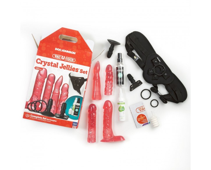 Набір для страпона Doc Johnson Vac-U-Lock Crystal Jellies Set, діаметр 3,8см, 2×4,5см, 5,1 см