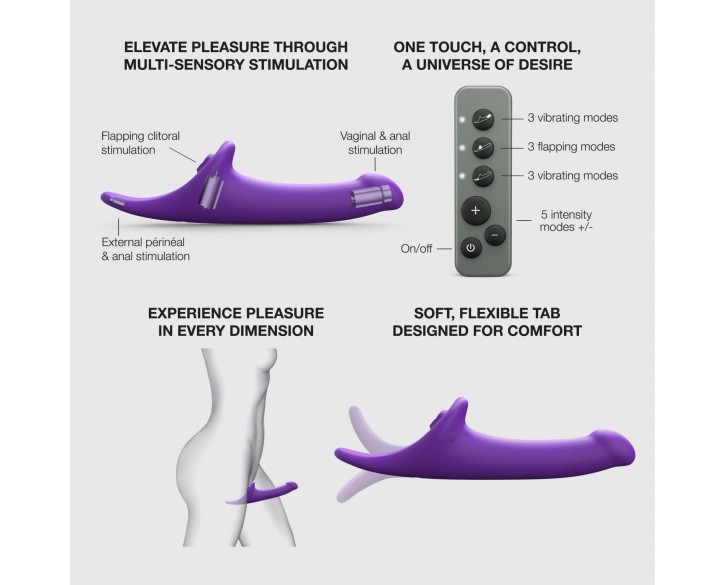 Вібронасадка для страпону з вакуумною стимуляцією Strap-On-Me Multi Orgasm Dildo L Purple