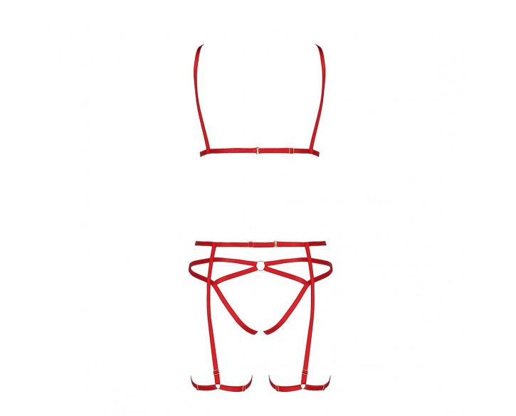 Комплект білизни MAGALI SET OpenBra red L/XL - Passion Exclusive: стрепи: ліф, трусики і пояс