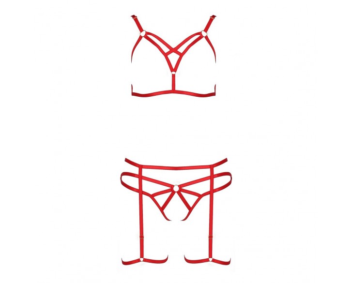 Комплект білизни MAGALI SET OpenBra red L/XL - Passion Exclusive: стрепи: ліф, трусики і пояс