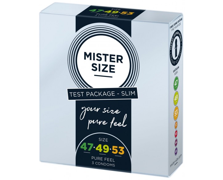 Набір презервативів Mister Size - pure feel - 47–49–53 (3 condoms), 3 розміри, товщина 0,05 мм