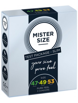 Набір презервативів Mister Size - pure feel - 47–49–53 (3 condoms), 3 розміри, товщина 0,05 мм