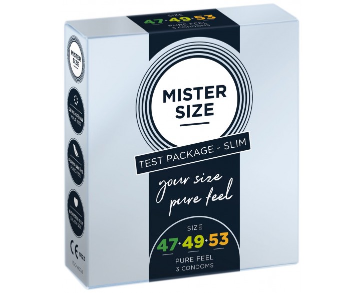 Набір презервативів Mister Size - pure feel - 47–49–53 (3 condoms), 3 розміри, товщина 0,05 мм