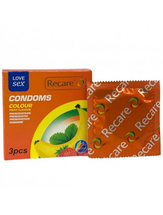 Презервативи Recare Color Fruit Flavour Condoms 3 шт, аромати: м'ята, банан, полуниця