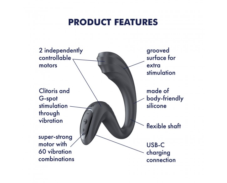 Вагінально-кліторальний вібратор Satisfyer G for Goddess 3 Dark Grey, 2 мотори
