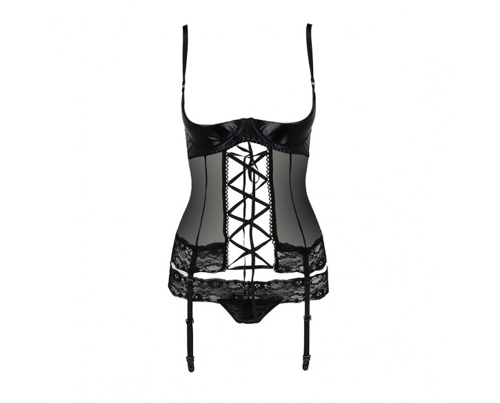 Корсет з відкритими грудьми NORTH CORSET black XXL/XXXL - Passion Exclusive, пажі, трусики, шнурівка