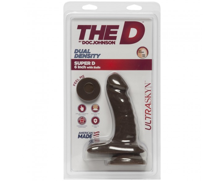 Фалоімітатор Doc Johnson The D - Super D - 6 Inch With Balls - ULTRASKYN - Chocolate, діаметр 3,8 см