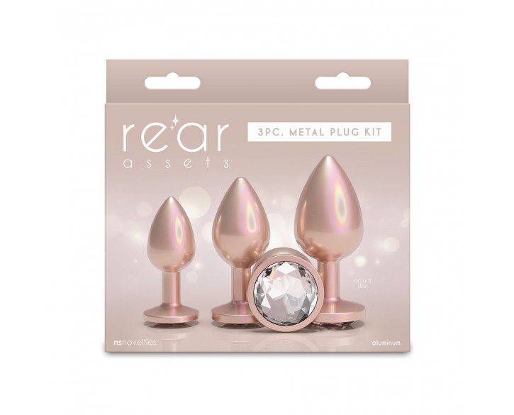 Набір анальних пробок NS Novelties Rear Assets - Trainer Kit - Iridescent Champagne - Clear Gem