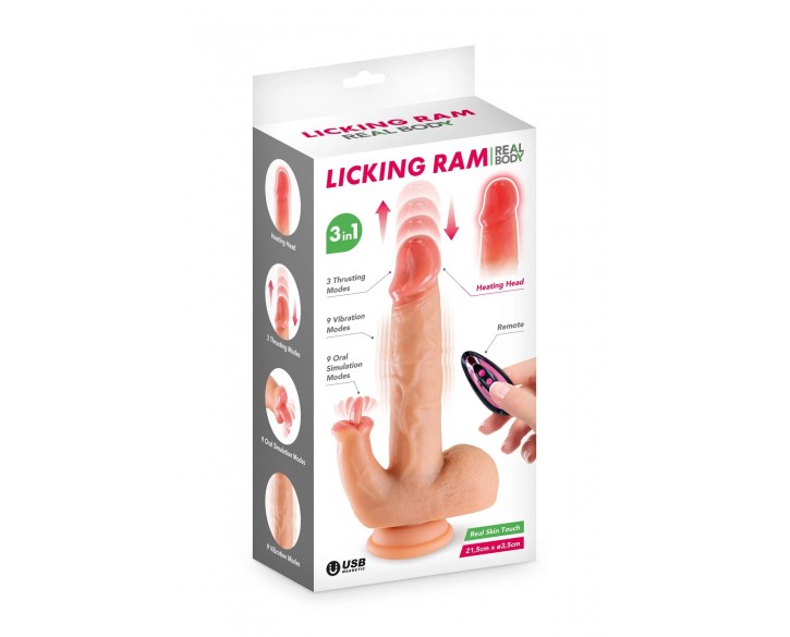 Фалоімітатор-пульсатор з язичком Real Body — Licking Ram з пультом ДК