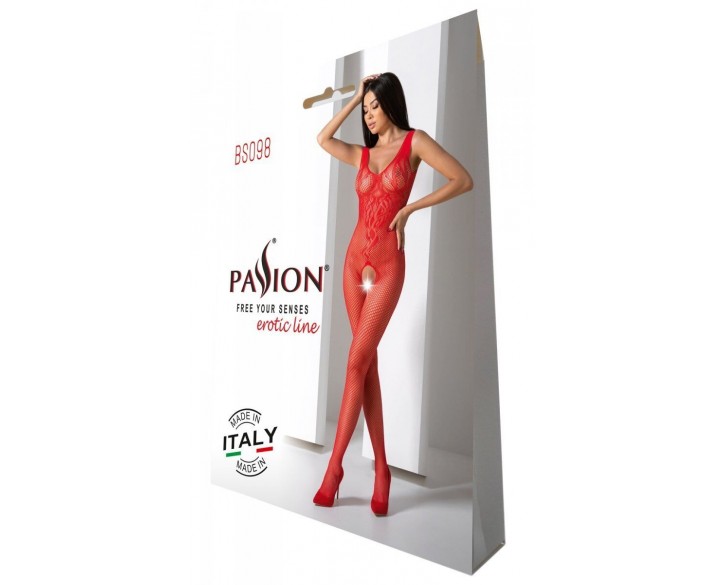 Бодістокінг з крилами Passion BS098 One Size, red, середня сітка, відкритий доступ