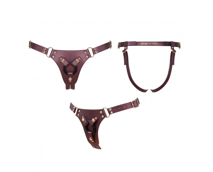 Трусики для страпона Strap-On-Me Leatherette Harness Generous - One Size - Aubergine