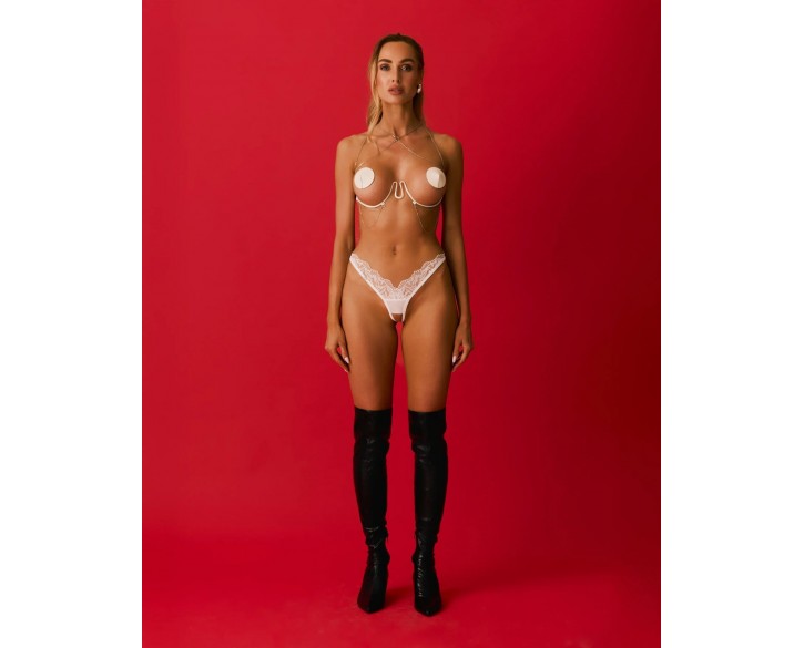 Прикраса на тіло Obsessive Lustique White harness bra S/M/L