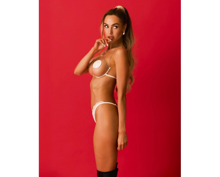 Прикраса на тіло Obsessive Lustique White harness bra S/M/L