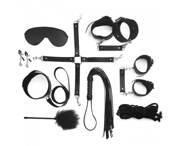 Набір Art of Sex - BDSM Set Leather, 10 предметів, натуральна шкіра, Чорний