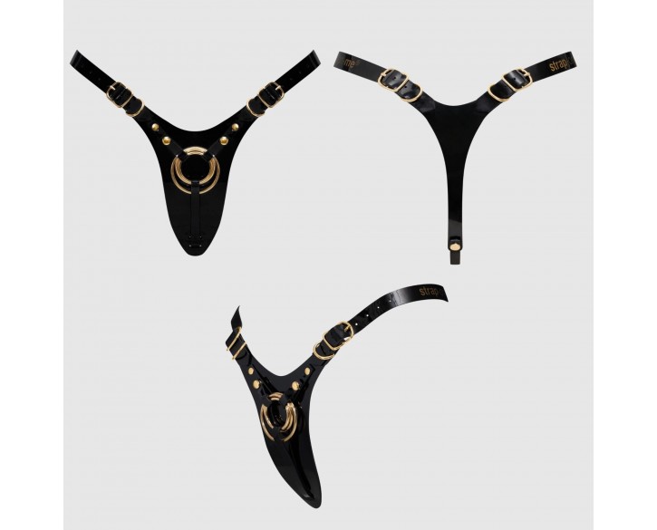 Трусики для страпона Strap-On-Me Leatherette Harness Fabulous - One Size - Black Glossy