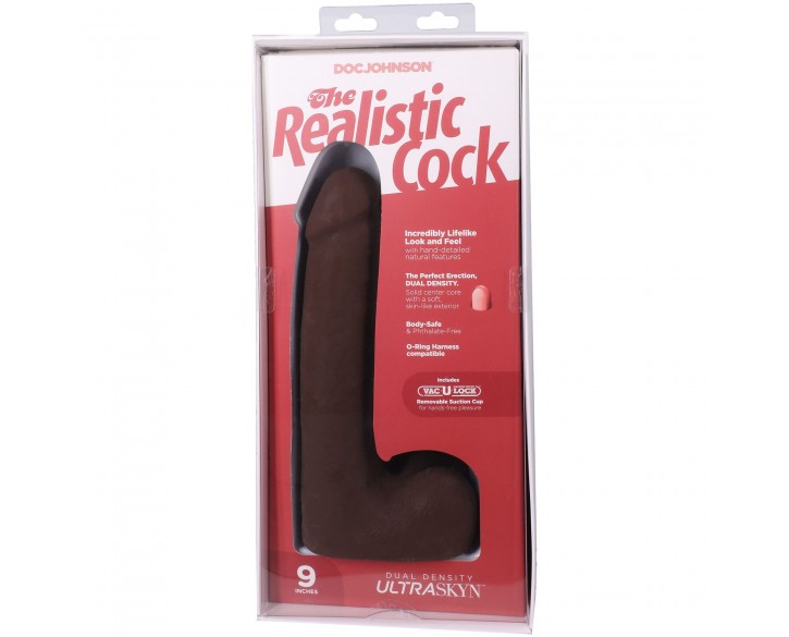 Фалоімітатор Doc Johnson The Realistic Cock ULTRASKYN - 9 Inch with Balls Chocolate