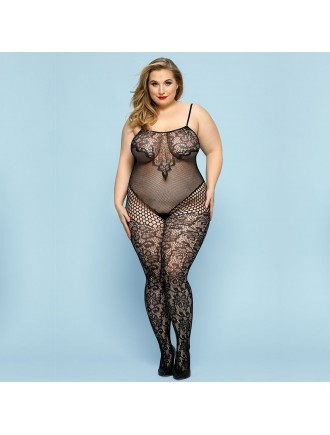 Відвертий бодістокінг JSY «Фатальна Скарлет» Plus Size, Black, імітація боді, мереживо, доступ