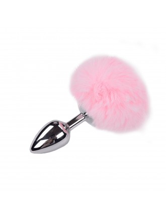 Металева анальна пробка Кролячий хвостик Alive Fluffy Plug M Pink, діаметр 3,4 см