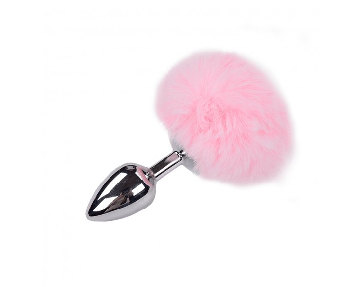 Металева анальна пробка Кролячий хвостик Alive Fluffy Plug M Pink, діаметр 3,4 см