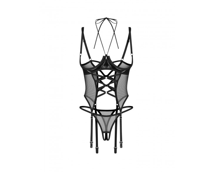 Корсет Obsessive Dominna cupless corset & crotchless thong L/XL