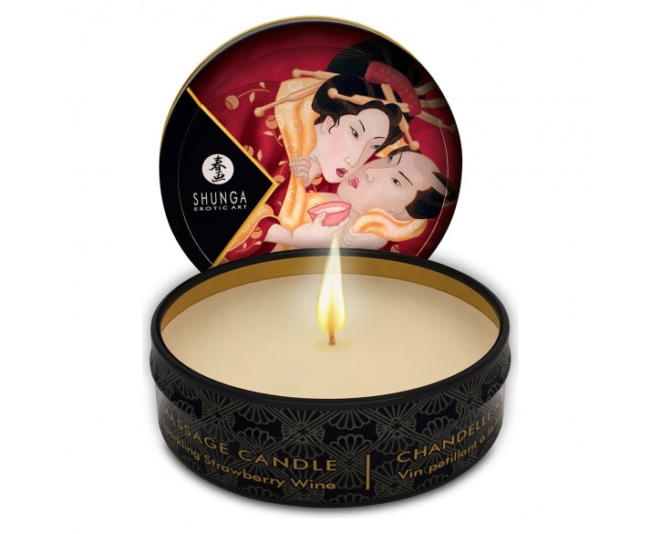 Масажна свічка Shunga Mini Massage Candle – Sparkling Strawberry Wine (30 мл) з афродизіаками