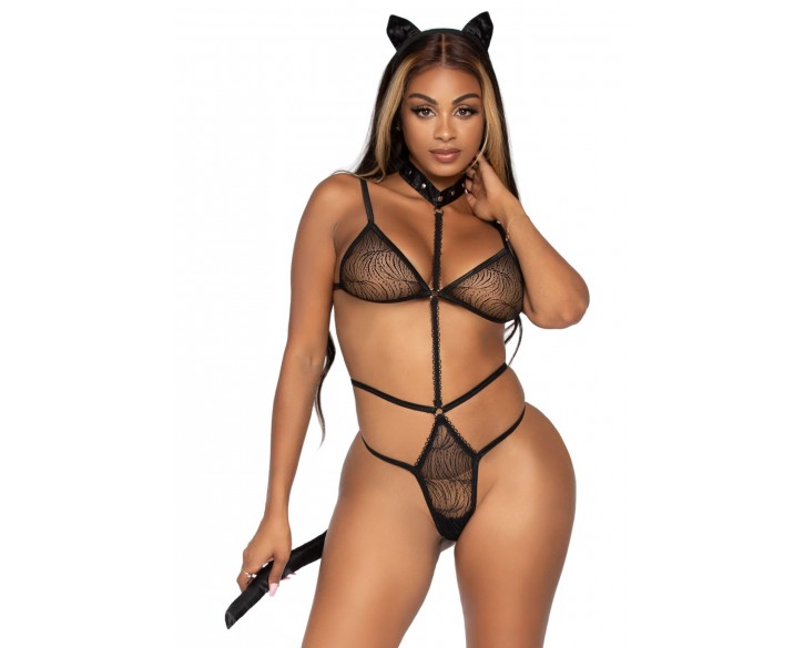 Еротичний костюм кішки Leg Avenue Roleplay Sex Kitten One size Black, боді, вушка, чокер