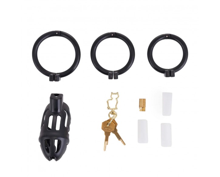 Клітка для пеніса LOCKINK SEVANDA Plastic Penis Chastity Cage, чорна, 3 кільця різних розмірів