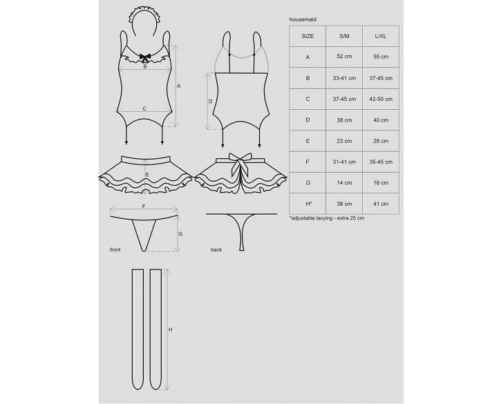 Еротичний костюм покоївки зі спідницею Obsessive Housemaid 5 pcs costume S/M, black, топ, спідниця,