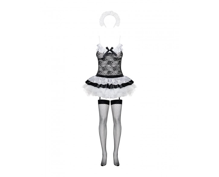 Еротичний костюм покоївки зі спідницею Obsessive Housemaid 5 pcs costume S/M, black, топ, спідниця,