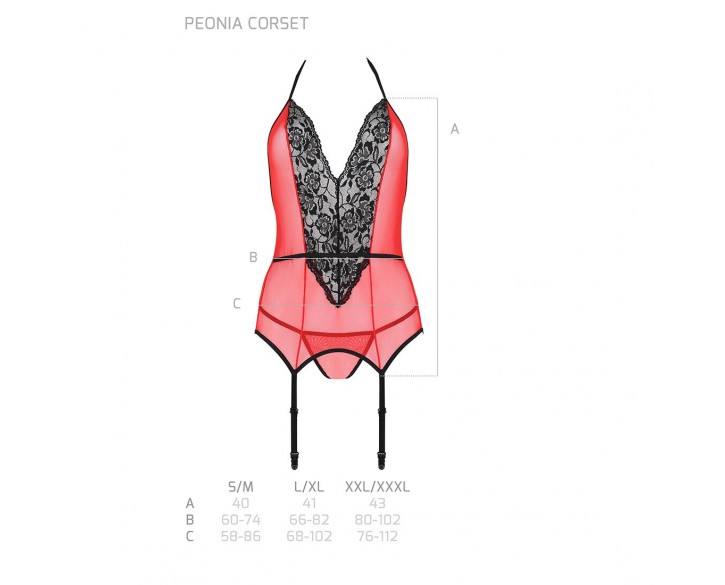 Корсет з пажами для панчіх Passion PEONIA CORSET L/XL red, стрінги