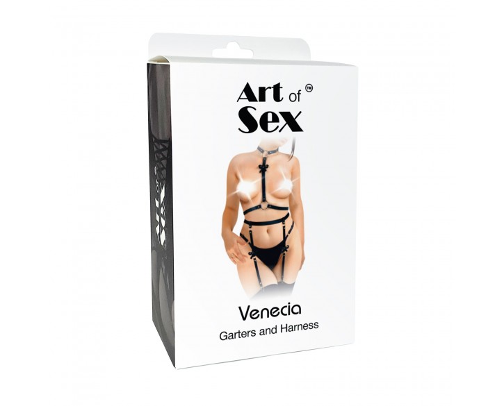 Шкіряний набір з портупеї та гартерів Art of Sex - Venecia, розмір XS-2XL, колір Чорний