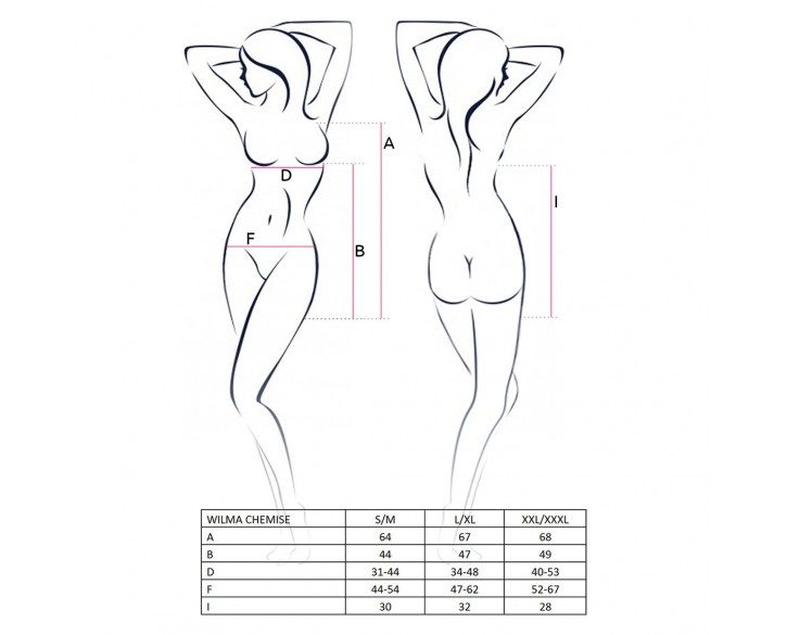 Сорочка приталена з чашечками WILMA CHEMISE black L/XL - Passion, трусики