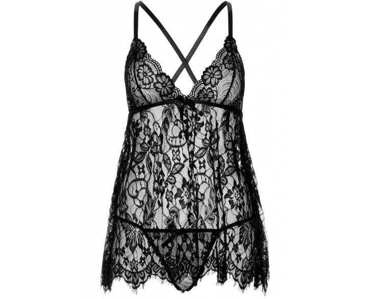 Пеньюар Leg Avenue Floral lace babydoll & string Black M